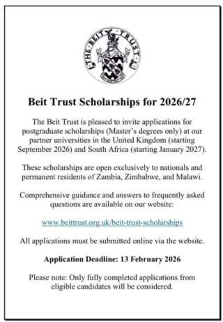 Beit Trust Postgraduate Scholarships