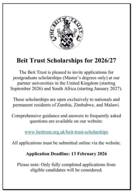 Beit Trust Postgraduate Scholarships