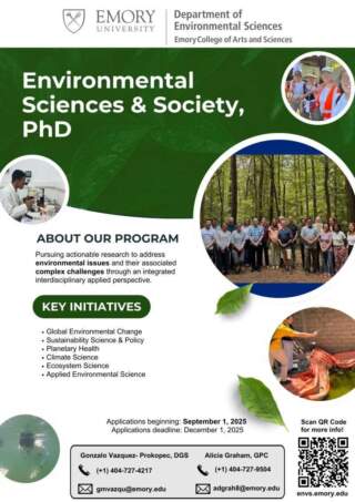 Fully Funded PhD Positions in Environmental Sciences & Society at Emory University, USA