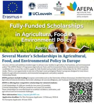 Fully Funded and Partial Master’s Scholarships in Agricultural, Food, and Environmental Policy in Europe