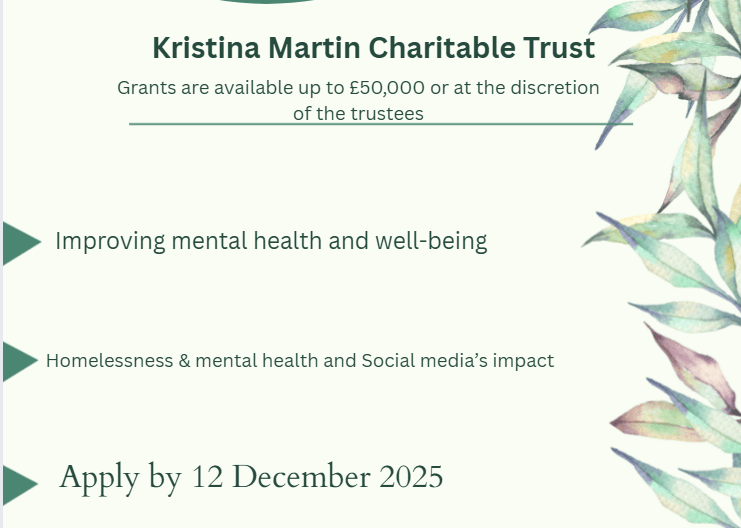 Kristina Martin Charitable Trust Opens £400,000 Grant Round for UK Charities Supporting Mental Health