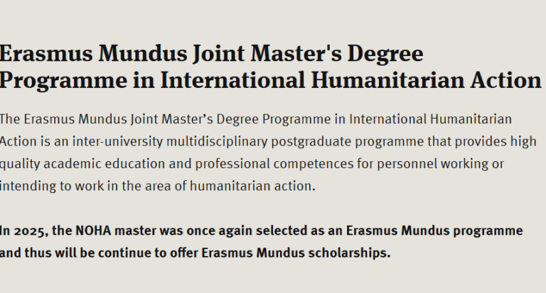 Erasmus Mundus Master’s in International Humanitarian Action (NOHA)