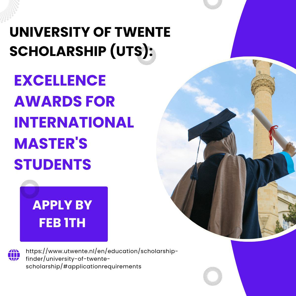 University of Twente Scholarship (UTS): Excellence Awards for International Master’s Students