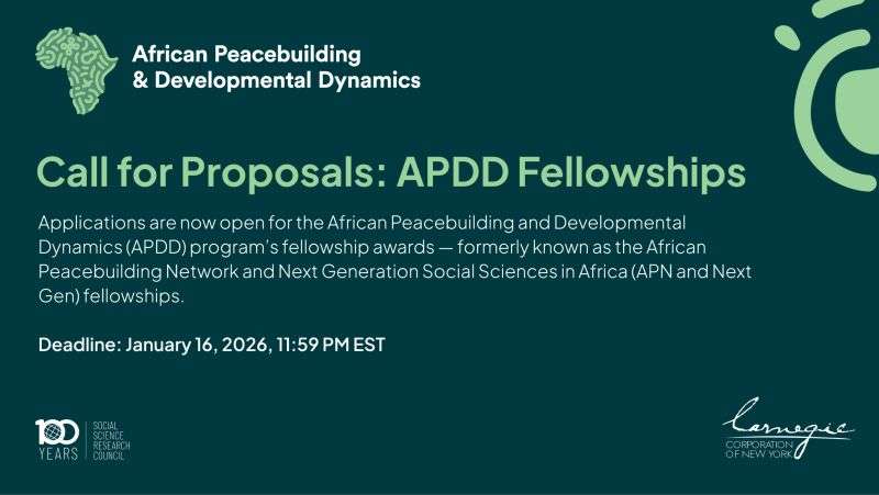African Peacebuilding and Developmental Dynamics (APDD) Fellowships – Call for Applications 2026